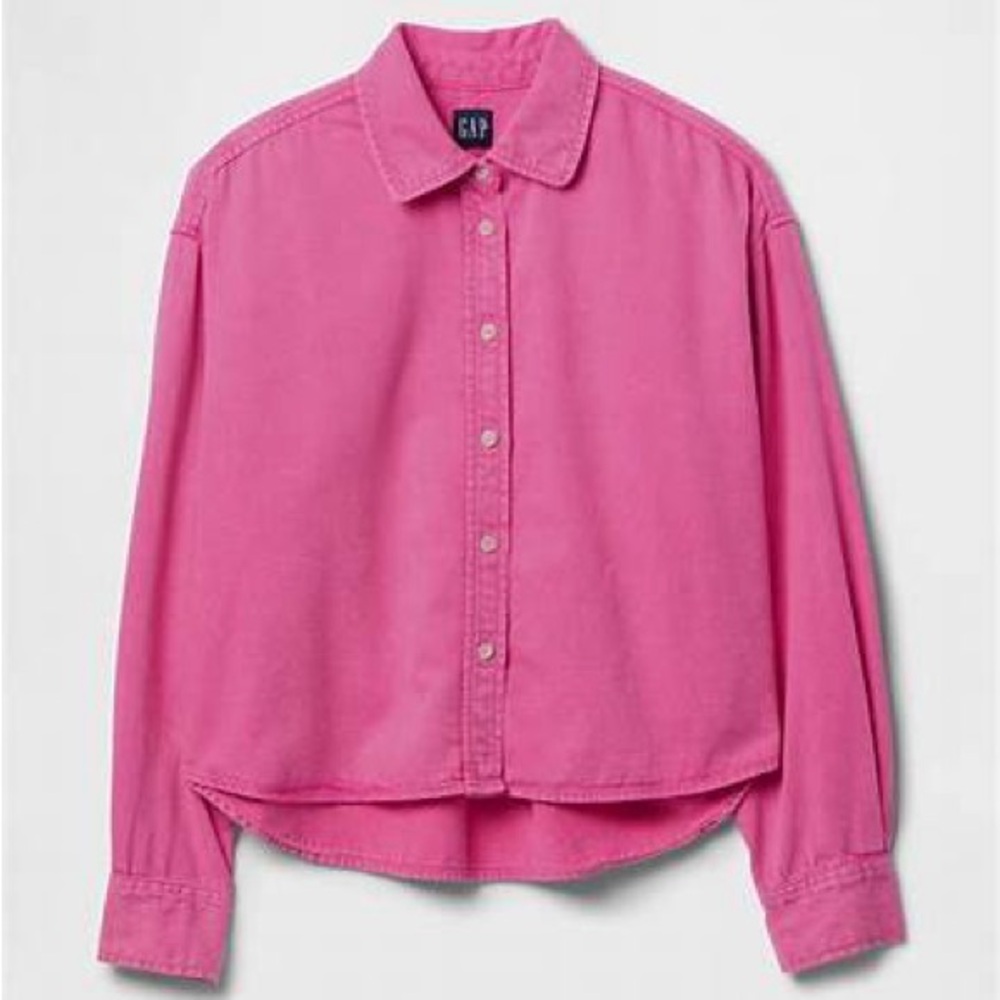GAP UltraSoft  Denim Crop Big Shirt in Neon Pink XXS